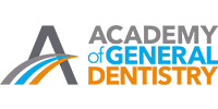 Academy of General Dentistry, AGD, logo in gray, blue, and orange