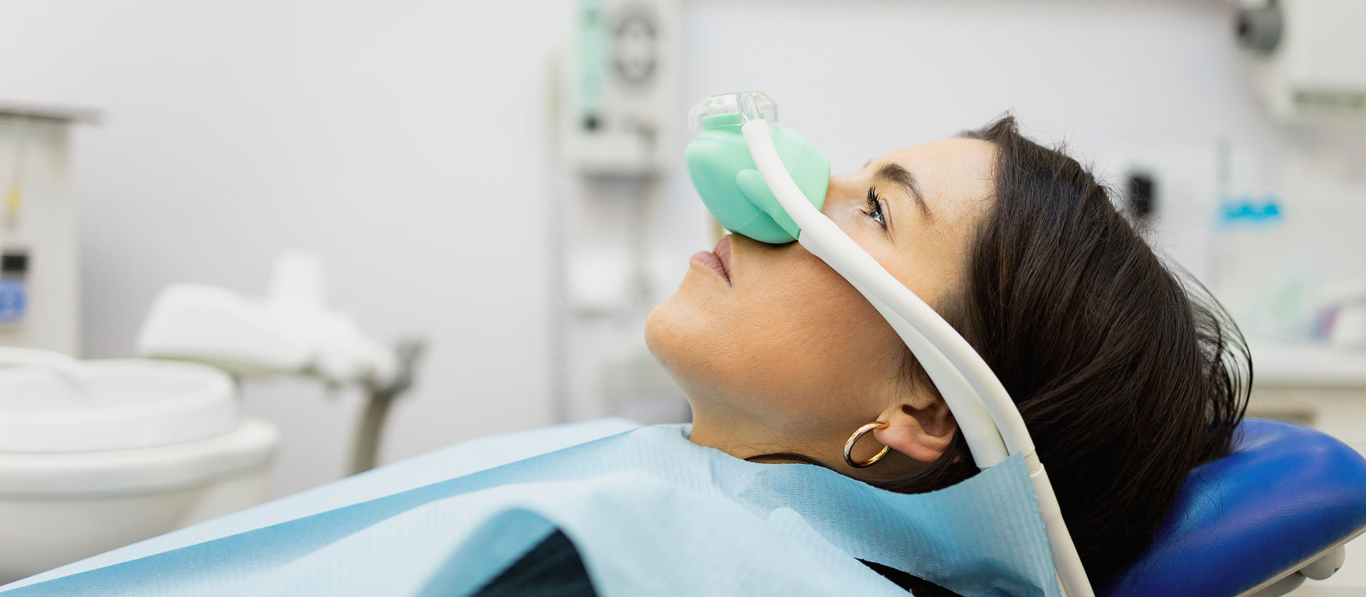 woman getting nitrous oxide at the dentist